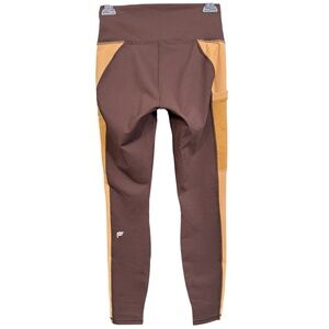 🍫 Fabletics PowerHold Leggings XS Brown Tan Colorblock Pocket High Rise